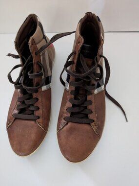 BURBERRY Men's Leather Check High Top Sneakers Shoes 9 US 42
